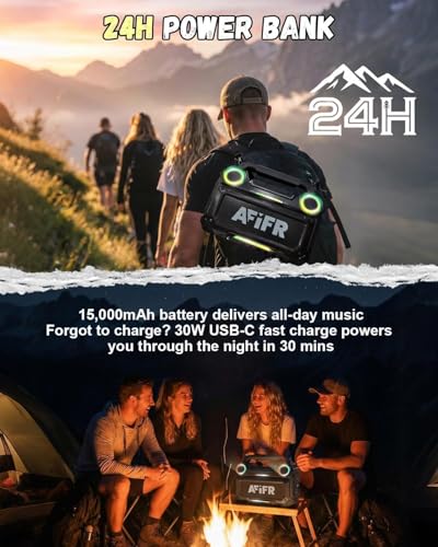 Outdoor Bluetooth Speaker, 160W Loud Bass! Rugged, IP67 Waterproof, 24H Playtime with Lights, Wireless TWS Pairing Portable Speakers for Party, Outsides, Travel, Beach, Garage (Black) | Rugged portable speaker with deep bass, LED lights, TWS pairing for p