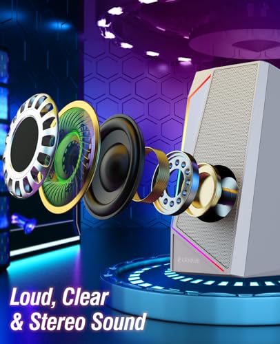 LENRUE Computer Speakers, USB/USB-C Powered PC Speakers with Loud Stereo Sound, Headphone-in for Desktop, Laptop, Monitor - color: 1059White