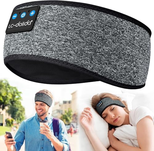 LC-dolida Sleep Headphones Bluetooth 5.4, Headband Headphones Earphones Wireless, Sleep Mask for Gifts,Workout,Jogging,Yoga(Greige) - color: Greige