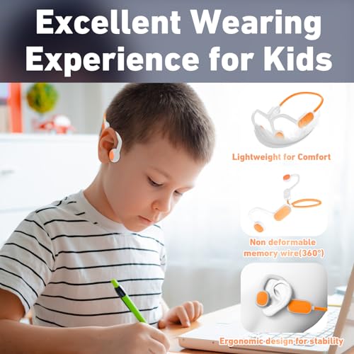 Mehomeli Kids Headphones, Bluetooth 5.2 Air Conduction Open Ear Headphones | 85dB Volume Limiting, Stereo Sound with Mic, IPX5 Waterproof, 20H Playtime, Perfect for School and Outdoor Activities-White - color: White