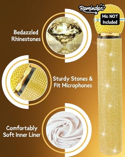 Champagne Gold Crystal Wireless Mic Cover for Universal Handheld | Sparkly Fits Wireless SM58, Beta58, Senheiser G2/G3/G4 Series and More, Elegant Rhinestone Shine For Weddings And Ceremonies - color: Bronze
