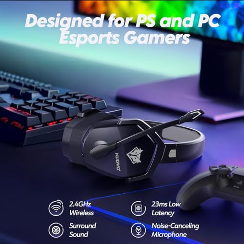 NUBWO Wireless Gaming Headset with Mic for Ps5 Ps4 PC, Zero Interference, 100-Hour Battery All-Day Play, 23ms Sync for Fortnite & Call of Duty/FPS Gamers, Triple Mode All Devices Compatible - Gray - color: Black