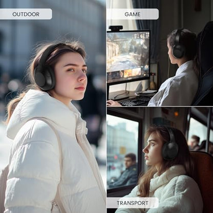 LexonElec Attack Shark G300 Wireless Active Noise Cancelling Headset, Bluetooth 5.3 Deep Bass HD Stereo Sound Over Ear, 20H Playtime, Built-in Mic Lightweight Design 3.5mm Gaming Headset (Black) - color: Black