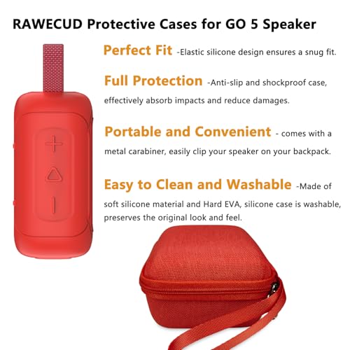 Protective Case for JBL Go 5 Portable Bluetooth Speaker | Accessories Hard Carrying Case and Silicone Cover with Metal Carabiner (Red Case) - color: Red Case