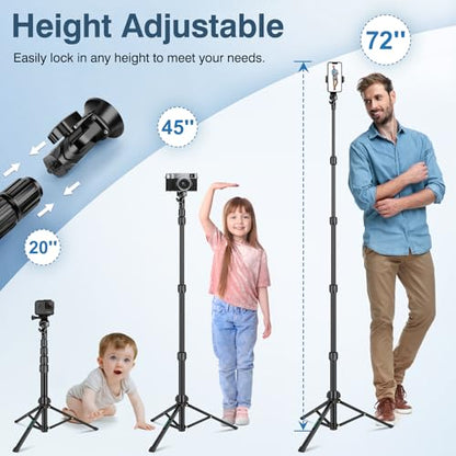 72" Tripod for iPhone, Phone & Camera Travel Tripod Stand with Remote, Compatible with Smartphone/Gopro - size: 72 Inch