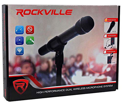 Rockville RWM1201VH VHF Wireless Handheld Microphone Mic System | Includes 2 Mics with Receiver, 1/4" Output, 200ft Indoor Range, Dual Filter, Auto Sync