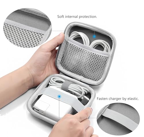 Small Travel Carrying Storage Case, 4.4"x4.4" Charger Organizer, Pouch compatible with MacBook Power Adapter, Laptop Accessories Cables, Cords, USB Drives, Earphones | Portable travel pouch, holds MacBook power adapter, cables, USB drives, earphones and s