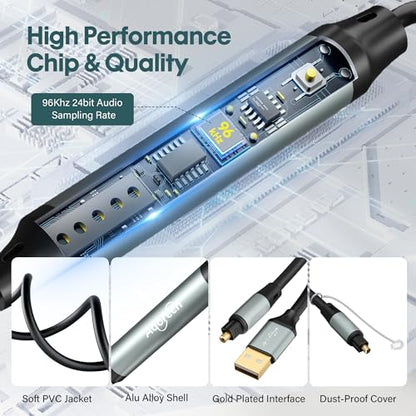 Adoreen Unidirectional 1/8" 3.5mm AUX Input to SPDIF/Toslink Output Optical Adapter Cable 10 Ft, Analog to Digital Audio Converter for Laptop PC Projector Gaming Consoles to Soundbar Amplifier - size: 10FT, style: 3.5mm to Optical
