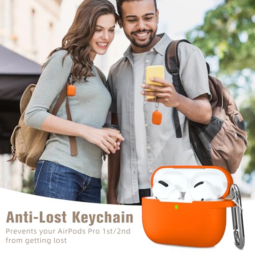 Hamile Compatible with AirPods Pro Case Protective Silicone Airpod Case Shockproof Cover Skin for Airpod Pro 2019 Charging Case, with Keychain, Orange - color: Orange