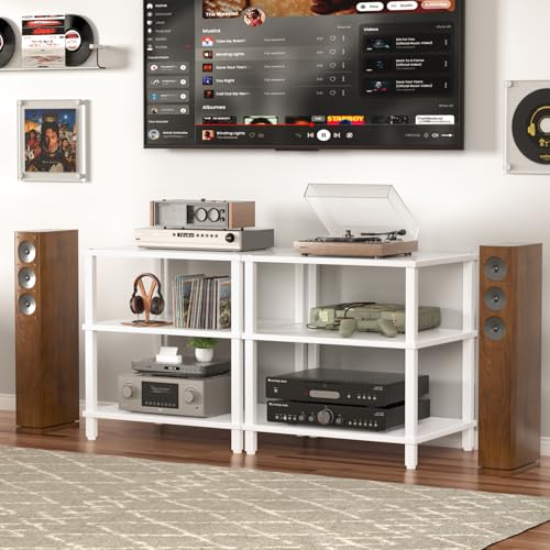 3-Tier AV Media Player Stand, White Stereo Cabinet, Modern Stereo Cabine,Game Console Shelf,Wooden TV Stand,Multifunctional Entertainment Center, Suitable for Home, Conference Room - color: White, size: 3 Tier