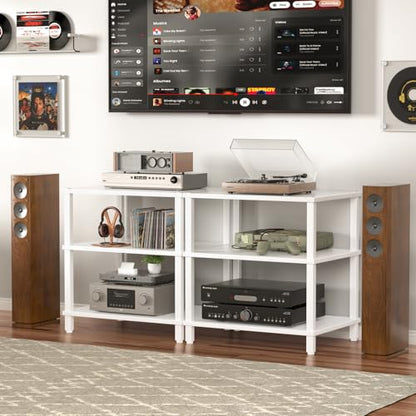 3-Tier AV Media Player Stand, White Stereo Cabinet, Modern Stereo Cabine,Game Console Shelf,Wooden TV Stand,Multifunctional Entertainment Center, Suitable for Home, Conference Room - color: White, size: 3 Tier