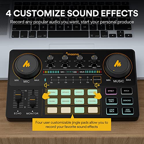 MAONO Podcast Equipment Bundle with Audio Mixer & 3.5mm Mic for Streaming | All-in-one audio production, PC and smartphone-compatible, 4 custom soundpads, for creators, home podcast setup AU-AM200-S1 - color: AU-AM200-S1 Black