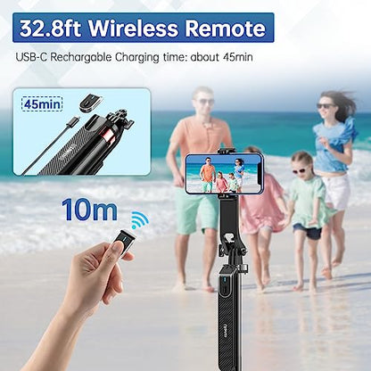 ULANZI MA09 Phone Tripod, 71" Selfie Stick for Luna Gopro Pocket4 Action | Cell Phone Tripod Stand w rechargeable remote, Handheld Shooting, 360° Rotating, 1/4'' Screw for Selfie Video, iPhone Android - color: MA09 Red
