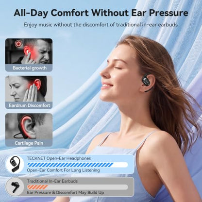 TECKNET Open Ear Headphones, Bluetooth Headphones 6.0 Sports with Smart Digital Display, 40H Playtime, IPX5 Waterproof, Wireless Earbuds Lightweight Design for Travel/Cycling/Running (Black) - color: Black
