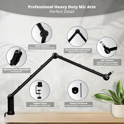 Boom Arm - Adjustable 360° Rotatable Microphone Sturdy Stainless Steel Mic Desk, Table Stand Foldable Scissor Stable Mount Arms for Radio Studio, Podcast, Gaming - color: HERO
