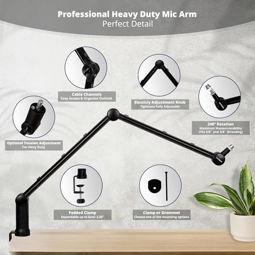 IXTECH Boom Arm - Adjustable 360° Rotatable Microphone Sturdy Stainless Steel Mic Desk, Table Stand Foldable Scissor Stable Mount Arms for Radio Studio, Podcast, Gaming - color: HERO