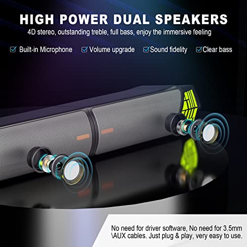 Smalody Gaming Speakers for PC, Computer Speakers for Desktop Monitor with Bluetooth, 2 in 1 Computer Speaker Soundbar, Can Be Split and Combined Freely | Versatile 2-in-1 gaming PC speaker that splits into dual towers or combines into a soundbar. Feature