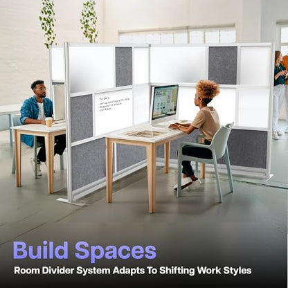 Room Divider for Office Privacy – Modular Freestanding Partition with Whiteboard, PET Acoustic Panel, and Frosted Acrylic, Workflow Multi-Functional Wall, Gray Frame, Easy Assembly (70” x 70”) - size: 70" x 70"