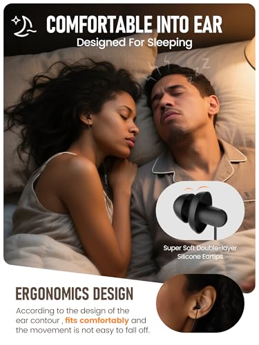 Sleep Earbuds, Hearprotek 2 Pairs Ultra Soft Lightweight Silicone Sleeping Earphone Headphones with Volume Control and mic for Side Sleeper, Snoring, Air Travel, Relaxation (Black) - size: Standard