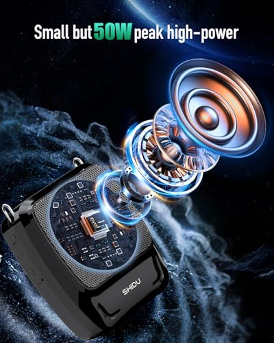 SHIDU 50W Peak Voice Amplifier with Wireless Microphone Headset & Handheld | Portable Microphone and Speaker for Teachers 5200mAh, Portable PA System for Tour Guides, Fitness Coach, Public Speaking