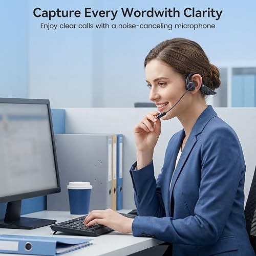Open Ear Headphones with Mic,20H Bluetooth Headset with Microphone,5.4 Bluetooth Headphones with Noise Cancelling Mic,IPX5 Wireless Headset with Mic for Work,Zoom,Workout, Driving, Call