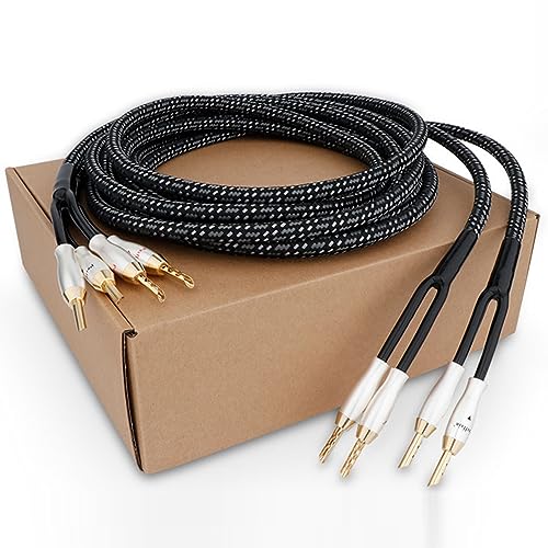 Preffair Speaker Cables 13AWG/2.5mm² HiFi Silver Plated Copper Wires with 8 BFA Style Gold Plated Banana Plugs for Amplifier, A/V Systems Theater,1 Pair (White-Black, 10 feet) - color: Silver, size: 10 feet