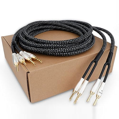 Preffair Speaker Cables 13AWG/2.5mm² HiFi Silver Plated Copper Wires with 8 BFA Style Gold Plated Banana Plugs for Amplifier, A/V Systems Theater,1 Pair (White-Black, 10 feet) - color: Silver, size: 10 feet