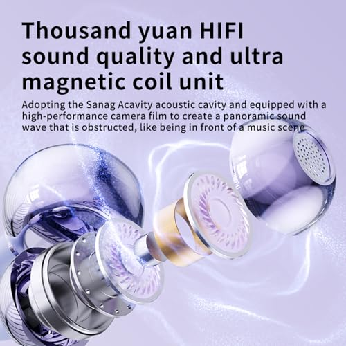 ASHATA Earbuds, Wireless Workout Headphones LED Digital Display Touch Control with Noise Canceling Mic, for Running Swimming Outdoor Sports (Purple)