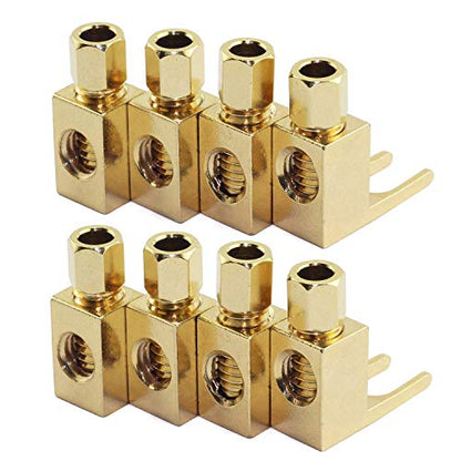 8 PCS Speaker Cable Connector, Hi-end Banana to Spade Adapter Plug Speaker Cable Wire Right Angle Spade Fork and Binding Post Connector HiFi Gold