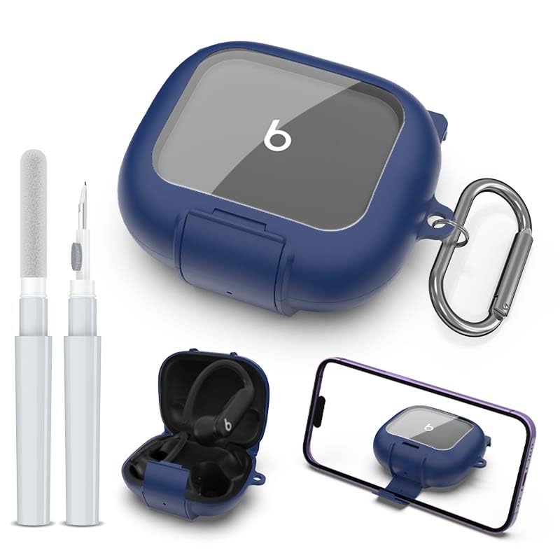 Secure Lock Case for Powerbeats Pro 2 with Phone Stand, LAKSDIURT Shockpoof Protection Cover Compatible with Beats Powerbeats Pro 2 Earbuds Clear Power Pro2 Case with Cleaner Kit & Keychain (Blue) - color: Blue