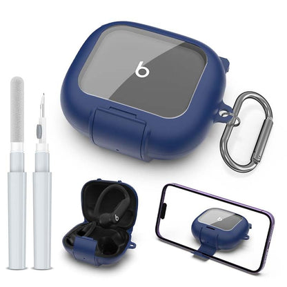 Secure Lock Case for Powerbeats Pro 2 with Phone Stand, LAKSDIURT Shockpoof Protection Cover Compatible with Beats Powerbeats Pro 2 Earbuds Clear Power Pro2 Case with Cleaner Kit & Keychain (Blue) - color: Blue