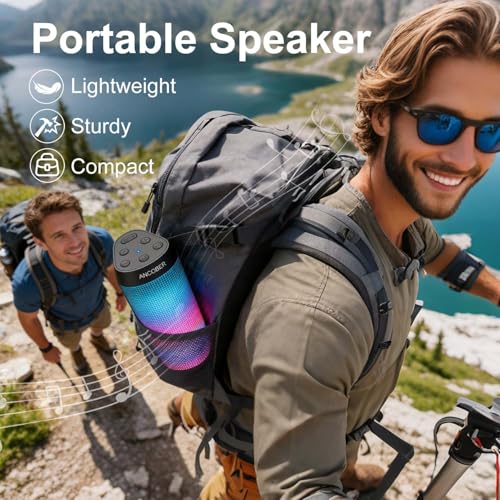 Bluetooth Speaker, Portable Wireless, 20W HD Stereo Loud Sound, 8 Modes LED Light Show, 30H Playtime, IPX4 Waterproof, TWS Pairing, Built-in Mic, BT5.3, for Outdoor, Party, Travel, Home, Ideal Gifts