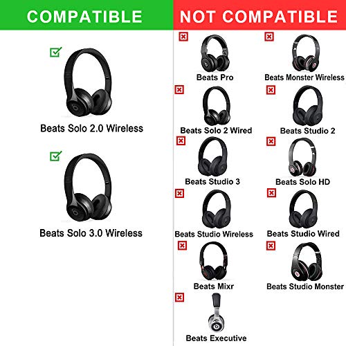 Professional Replacement Ear Pads for Beats Solo 2 & Solo 3 Wireless On-Ear Headphone/Soft Protein Leather/Noise Isolation Memory Foam/Strong Adhesive Tape/Cloud Like Comfort/Extra Durable - color: Black