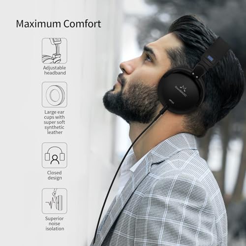 SoundMAGIC HP151 Over-Ear Wired Headphones, HiFi, Removable Cable, Black
