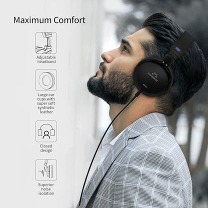 SoundMAGIC HP151 Over-Ear Wired Headphones, HiFi, Removable Cable, Black