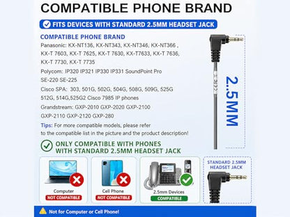 Wantek 2.5mm Headset with Microphone, Wired Phone Headset, Noise Cancelling & Volume Controls, Telephone Headphone Compatible with Panasonic, Cisco, Polycom, Gigaset's 2.5mm Jack Phone Headset - size: 600-2.5mm