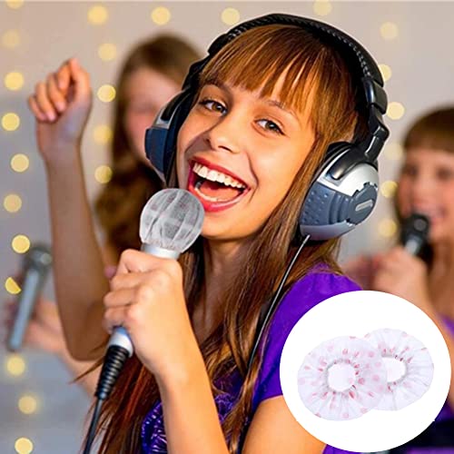 100 Pieces Disposable Microphone Cover, Non-Woven Elastic Band Handheld Microphone Windscreen Protective Cap for Karaoke Conferences Stage Performance Concerts (Red Points)