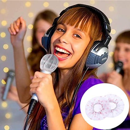 100 Pieces Disposable Microphone Cover, Non-Woven Elastic Band Handheld Microphone Windscreen Protective Cap for Karaoke Conferences Stage Performance Concerts (Red Points)