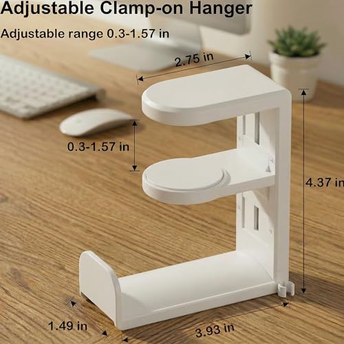 Universal Headphone Stand, Desk Mount Holder with 360 Degree Swivel, Gaming Headset Organizer Clamp-On Under Desk Hanger with Cable Clip for Office and Home,White