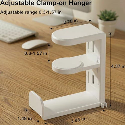 Universal Headphone Stand, Desk Mount Holder with 360 Degree Swivel, Gaming Headset Organizer Clamp-On Under Desk Hanger with Cable Clip for Office and Home,White