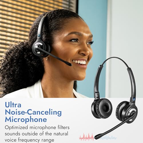 Leitner LH375 Premium Lite 3-in-1 Wireless DECT Headset for Office Phones | Dual-ear, DECT - not Bluetooth, office phones, computer and cell, Cisco, Yealink, Polycom, Avaya, Mitel, 5-year warranty - size: Dual-Ear, style: Premium Lite