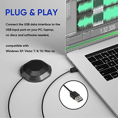 Desktop Microphone 360° Omnidirectional High Sensitivity Clear Computer Microphone with 3.5mm Plug for LaptopPC Gaming & Online Meetings - Compact & Portable Design (USB Plug)