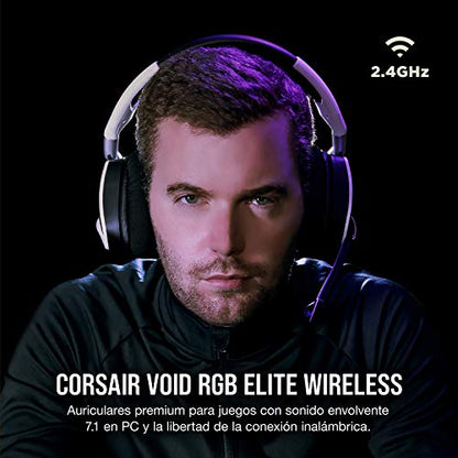 Corsair Void RGB Elite Wireless Gaming Headset – 7.1 Surround Sound – Omni-Directional Microphone – Microfiber Mesh Earpads – Up to 40ft Range – iCUE Compatible – PC, Mac, PS5, PS4 – White - color: White, style: RGB Wireless