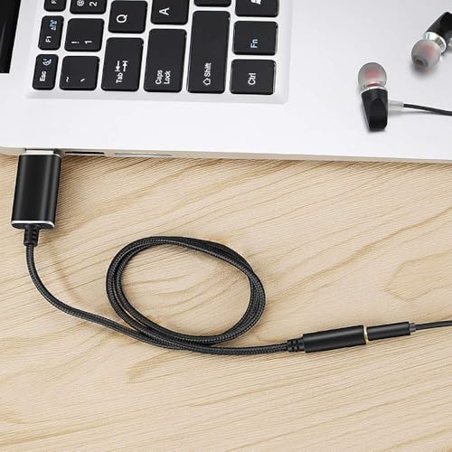 USB to 3.5mm Headphone and Microphone Jack Audio Adapter with 3.5mm Combo Aux Stereo Converter for Headset Mac PS4 PC Laptop Desktops External Sound Card Audio for Windows (100cm, Black) - color: black