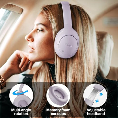 TOZO Hybrid Active Noise Cancelling Headphones, Hi Res Audio | Wireless Over Ear Bluetooth Headset, 60H Playtime, Custom EQ via App Deep Bass Comfort Fit Ear Cups, for Home Office Travel - color: Purple