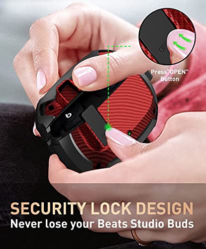 Compatible with Beats Studio Buds/Buds+ Case Cover 2021/2023, [Secure Lock] Cool Beats Studio Buds Plus Protective Shell Men Women with Keychain for New Beats Studio Ear Buds Case - Red[CASE ONLY] - color: Black/Red -1