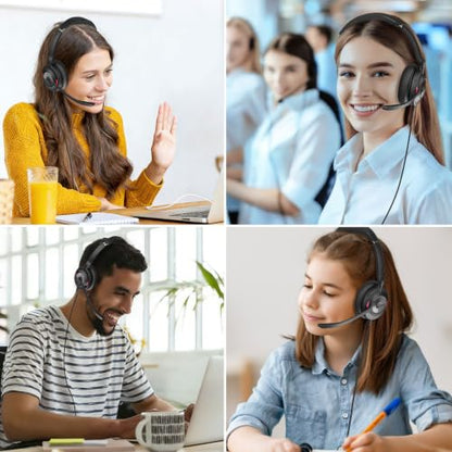 USB Headset with Microphone for PC, Active Noise Cancelling Headphones with ENC Noise Cancelling Mic, Wired Office Computer Headset with Mute for Call Center, Teams, Zoom