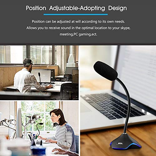 Microphone with LED Light for PC Computer Laptop Notebook Desktop Gaming Chatting Noise Reduction