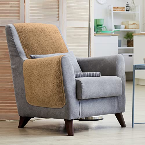 Frienda 2 Pieces Recliner Headrest Covers Sofa Headrest Protector for Recliner Chair Couch Furniture Non Slip for Living Room(Camel) - color: Camel