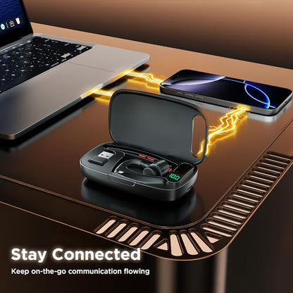 Bluetooth Headset V5.3, Wireless Headset with Dual Noise-Canceling Microphones, Portable Charging Case, 300H Standby Time, Hands Free Headphones for Computer/Cell Phones, Trucker/Home/Office/Work